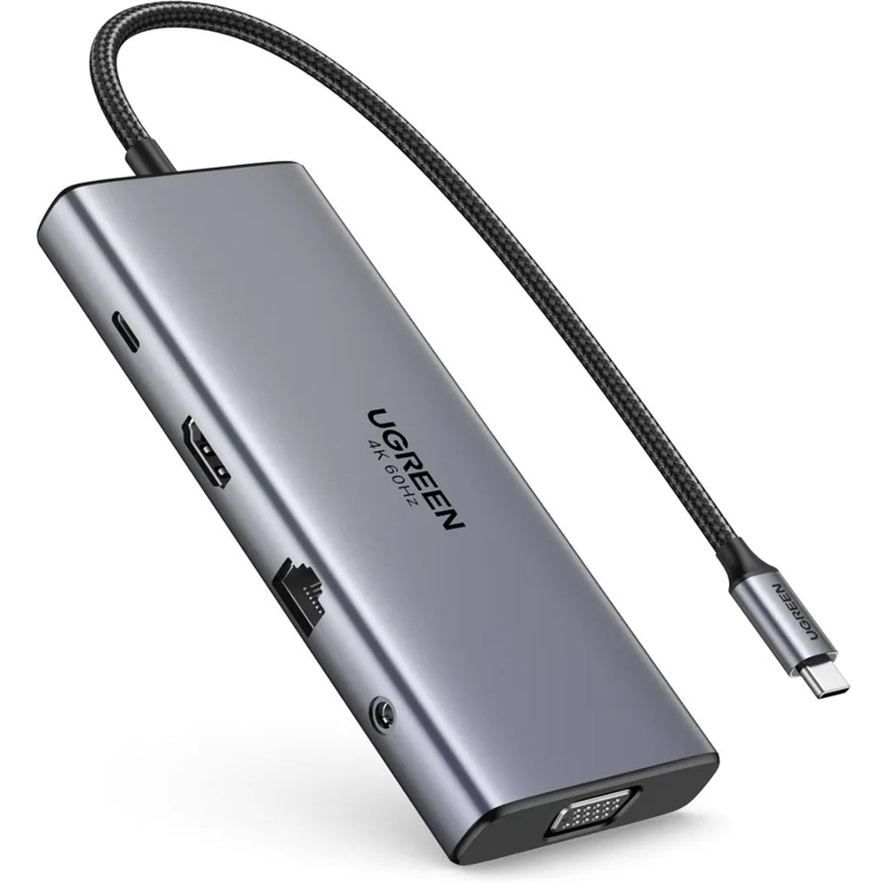 Ugreen - Docking Station CM639 (45520) - Type-C to 3x Type-C, 2x USB-A, HDMI, VGA, RJ45, SD/TF Card, Jack 3.5mm - Gray