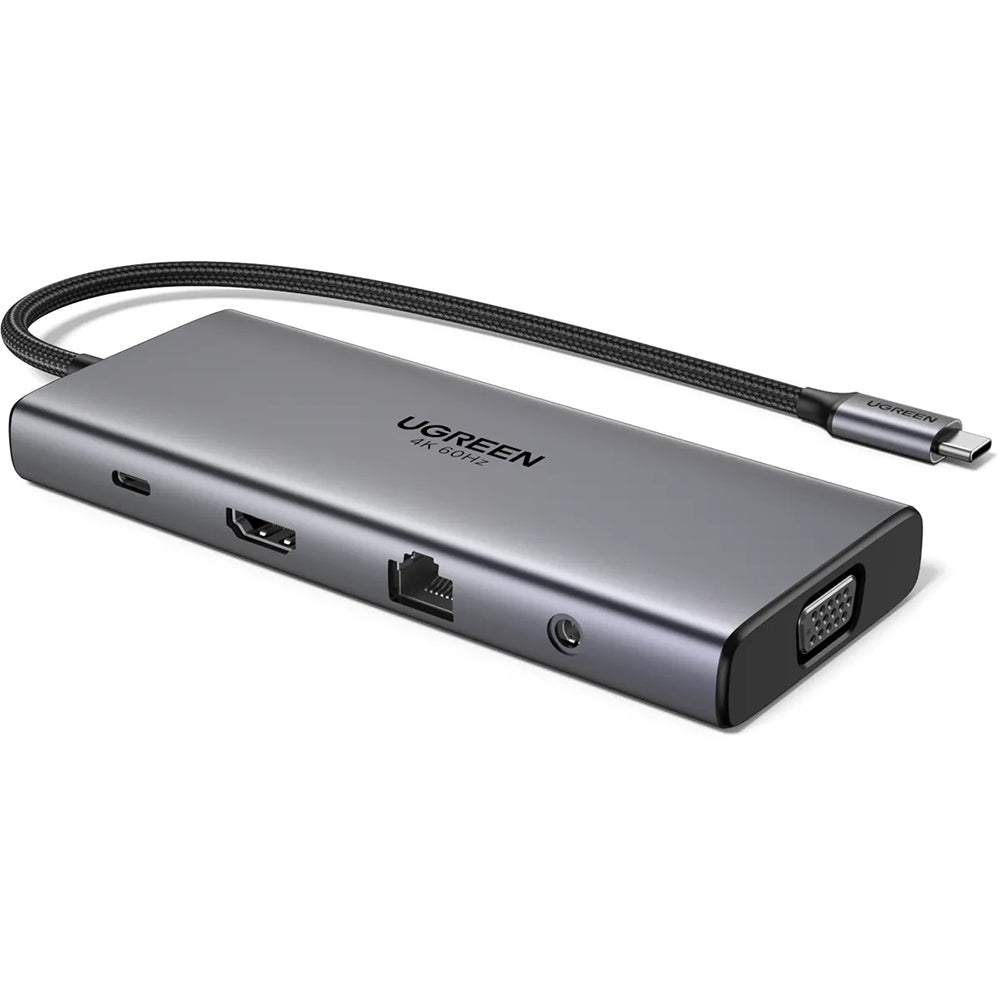 Ugreen - Docking Station CM639 (45520) - Type-C to 3x Type-C, 2x USB-A, HDMI, VGA, RJ45, SD/TF Card, Jack 3.5mm - Gray