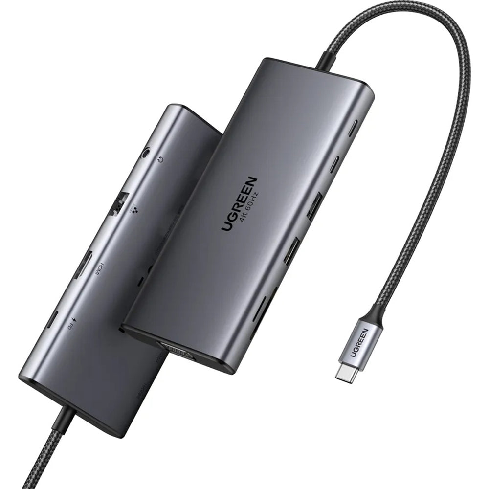 Ugreen - Docking Station CM639 (45520) - Type-C to 3x Type-C, 2x USB-A, HDMI, VGA, RJ45, SD/TF Card, Jack 3.5mm - Gray