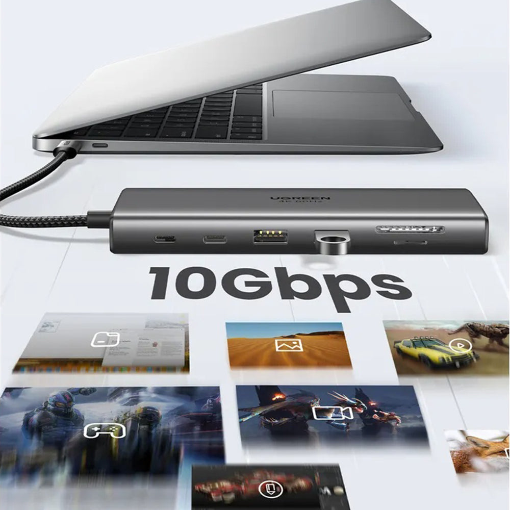 Ugreen - Docking Station CM639 (45520) - Type-C to 3x Type-C, 2x USB-A, HDMI, VGA, RJ45, SD/TF Card, Jack 3.5mm - Gray