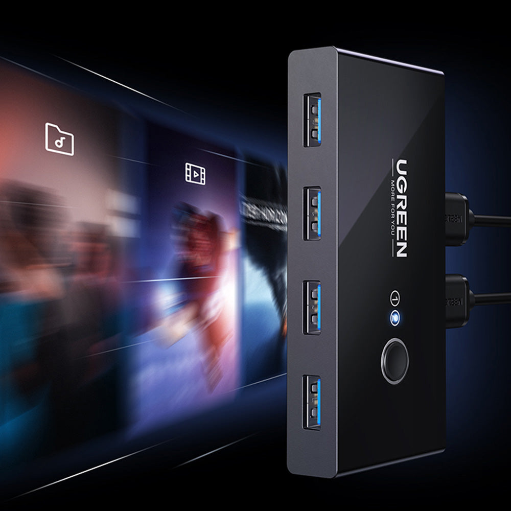 Ugreen - Docking Station Sharing Switch Box US216 (30768) - 4x USB-A, 2x USB Cable, Plug & Play, LED, 5Gb/s, 1.5m - Blac