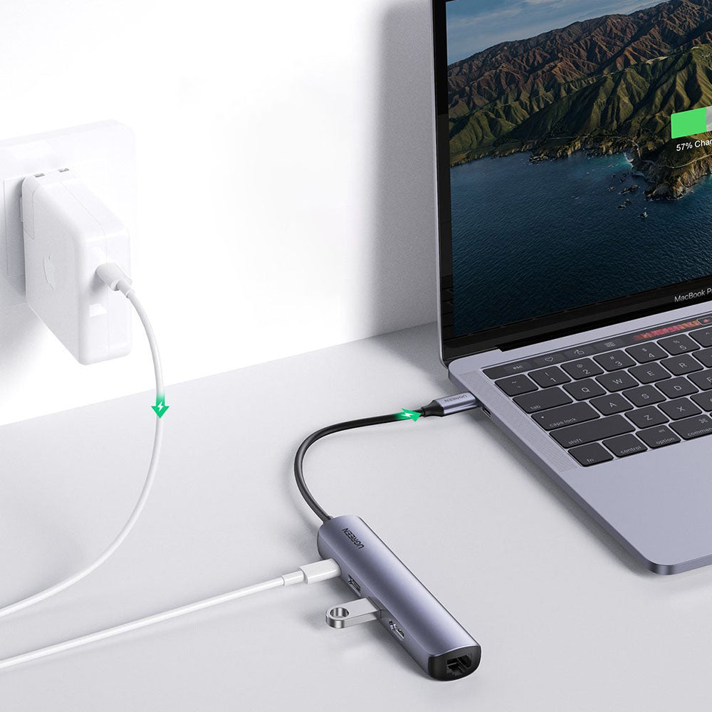 Ugreen - Docking Station CM418 (10919) - Type-C to 2x USB3.0, HDMI 4K@60Hz, RJ45 Gigabit, Type-C PD100W, 5Gbps - Gray