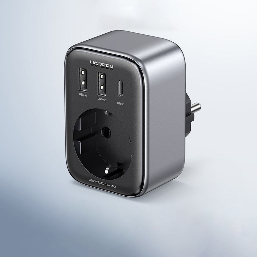 Ugreen - Wall Charger CD314 (90613) - Outlet Extender, Fast Charge, 2x USB, Type-C, AC, 3680W, 13A, PD30W, 3A, QC4+ - Bl