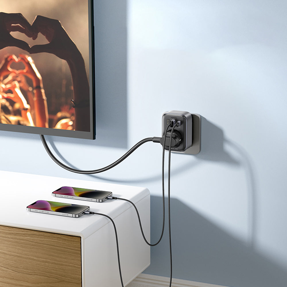Ugreen - Wall Charger CD314 (90613) - Outlet Extender, Fast Charge, 2x USB, Type-C, AC, 3680W, 13A, PD30W, 3A, QC4+ - Bl