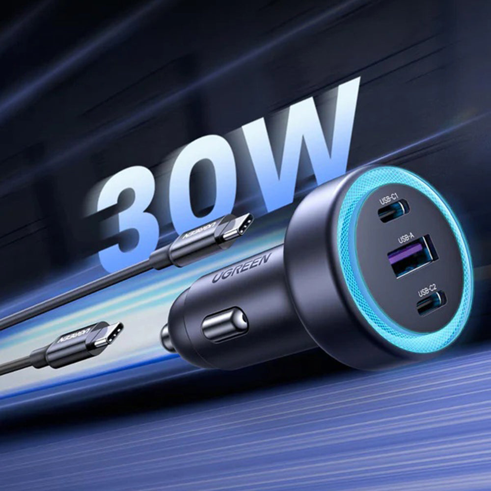 Ugreen - Car Charger EC307 (45843) - USB, 2x Type-C, 30W, Fast Charge, QC3.0, 22.5W - Black