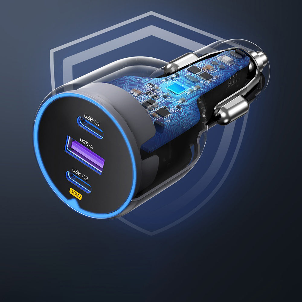 Ugreen - Car Charger 3in1 EC703 (35024) - Fast Charging, USB, 2x Type-C, USB, 75W, 3A, PD3.0, QC 3.0 - Black