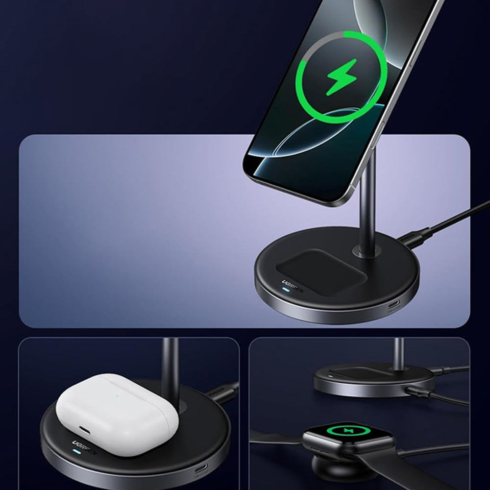 Ugreen - Wireless Charger W710 (45382) - MagSafe-Compatible, for iPhone, AirPods, with Type-C Cable, Qi2, 20W - Black