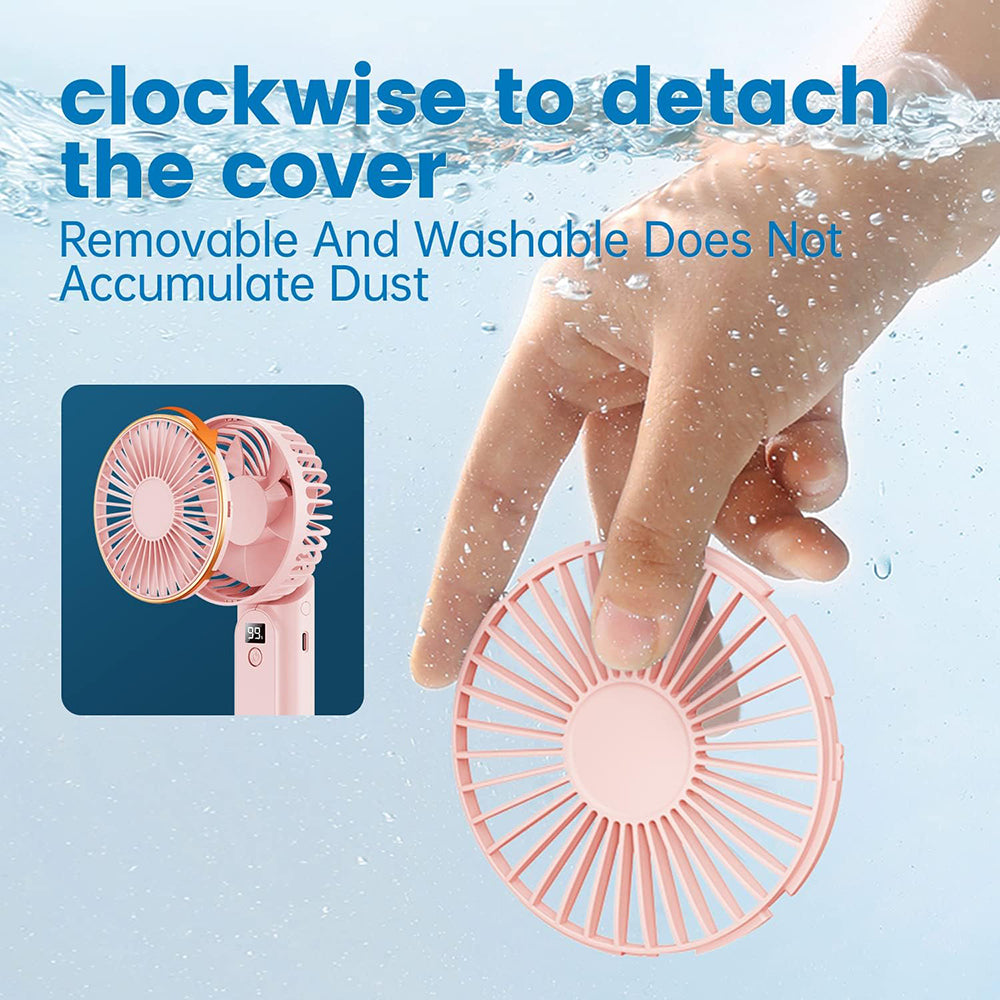 Techsuit - Premium Mini Hand Fan (M12) - with LED Digital Display, USB-C Rechargeable, 6 Wind Speeds, 5000mAh - Pink