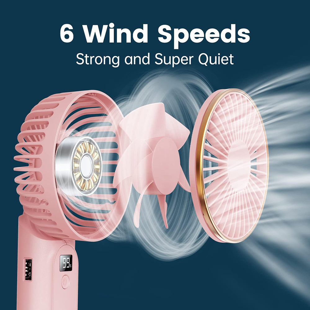 Techsuit - Premium Mini Hand Fan (M12) - with LED Digital Display, USB-C Rechargeable, 6 Wind Speeds, 5000mAh - White