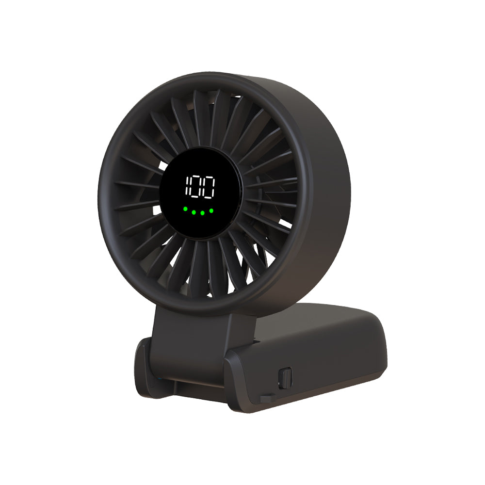 Techsuit - Premium Mini Hand Fan (A10) - with LED Digital Display, USB-C Rechargeable, 100 Wind Speeds, 5400RPM - Black