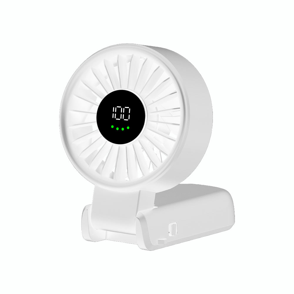 Techsuit - Premium Mini Hand Fan (A10) - with LED Digital Display, USB-C Rechargeable, 100 Wind Speeds, 5400RPM - White