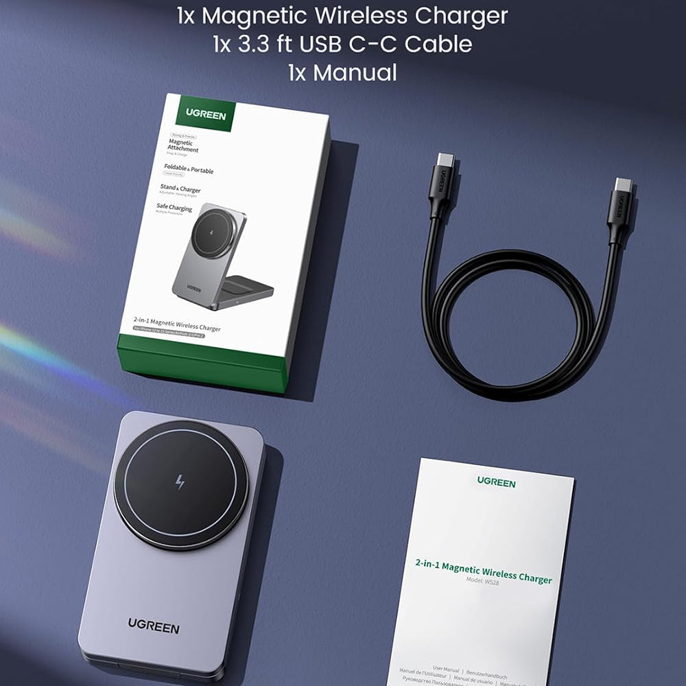 Ugreen - Wireless Charger W528 (45056) - 2in1, MagSafe, for iPhone, AirPods, Compact Foldable Design, 15W, 3A - Black