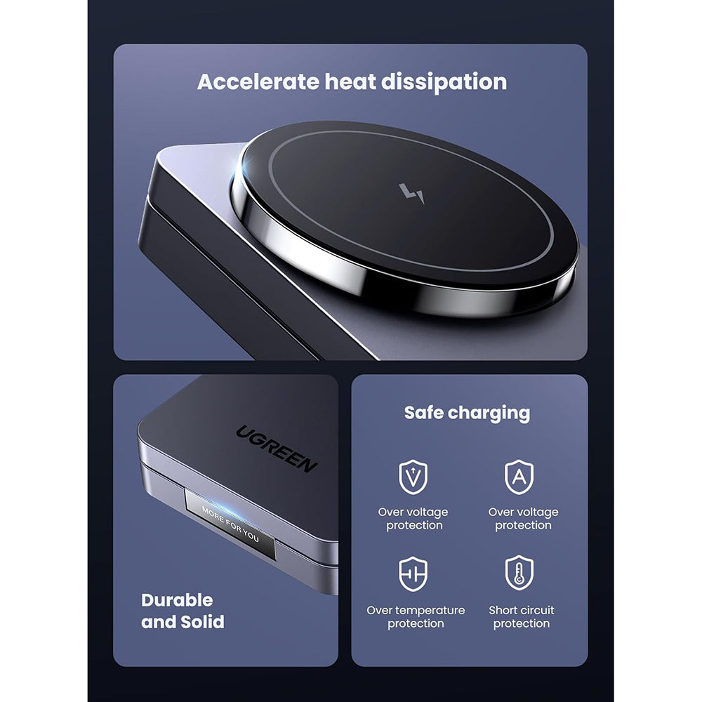 Ugreen - Wireless Charger W528 (45056) - 2in1, MagSafe, for iPhone, AirPods, Compact Foldable Design, 15W, 3A - Black