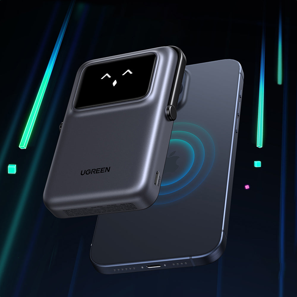 Ugreen - Wireless Power Bank Uno PB572 (45327) - MagSafe, Fast Charge, TFT Display, Stand, 10000mAh, USB-C, 20W, 5V/3A -
