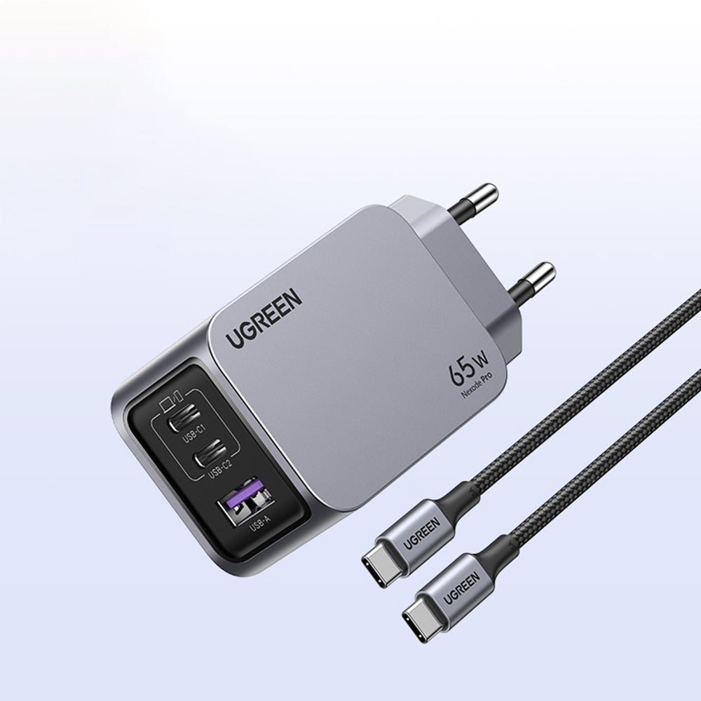 Ugreen - Wall Charger Nexode Pro X755 (25871) - GaN, Fast Charging, USB, 2x Type-C, 65W, 3A, PD3.0, QC4.0, with Cable - 