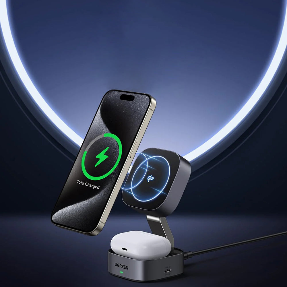 Ugreen - Wireless Charging Station W702 (35316) - with Cable, MagSafe, for iPhone, AirPods, USB-C, Foldable, 15W, 1m - B