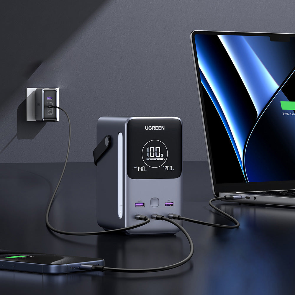 Baterie externa Ugreen PB770 (25286), 48000mAh, 2x USB / 3x Type-C, 300W, Gri