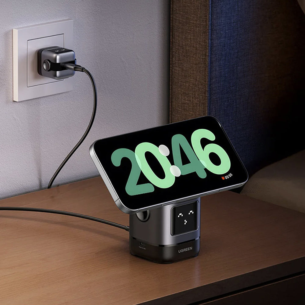 Ugreen - Wireless Charger W709 (45775) - 2in1, with Smart Display, Funny Emoji, for iPhone, AirPods, USB-C, 25W - Black