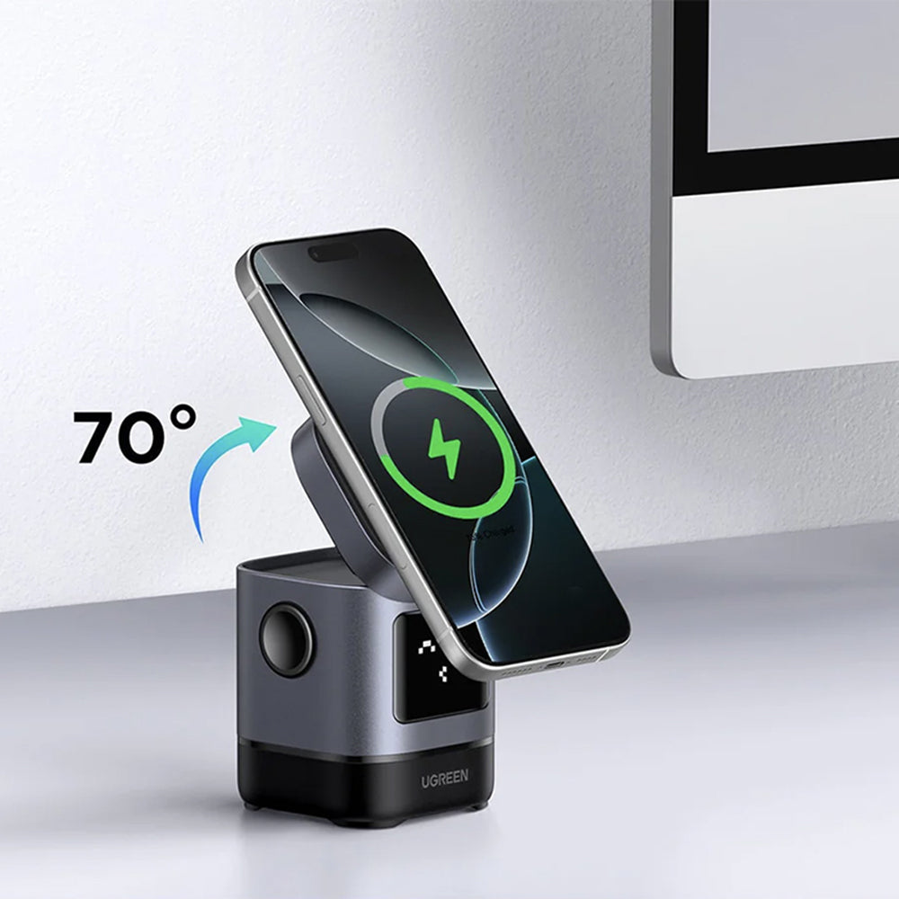 Ugreen - Wireless Charger W709 (45775) - 2in1, with Smart Display, Funny Emoji, for iPhone, AirPods, USB-C, 25W - Black