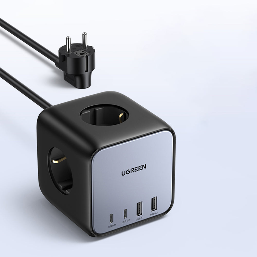 Ugreen - Wall Charger DigiNest Cube 7in1 CD268 (60113) - GaN, Fast Charge, 2x USB-C, 2x USB, 3x AC, 2990W, 13A, PD65W - 