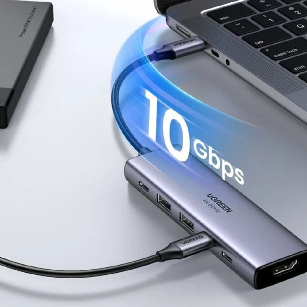 Ugreen - Docking Station CM511 (35999) - Type-C to 2x USB3.2, 1x HDMI 4K@60Hz, 3x Type-C, PD100W, 10Gbps - Gray