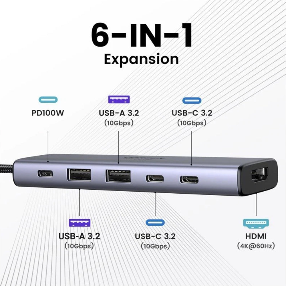 Ugreen - Docking Station CM511 (35999) - Type-C to 2x USB3.2, 1x HDMI 4K@60Hz, 3x Type-C, PD100W, 10Gbps - Gray