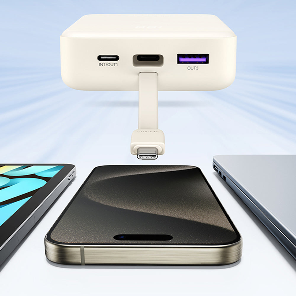 Ugreen - Power Bank PB505 (45762) - Built-in Type-C Cable, Fast Charging, 20000mAh, USB, USB-C, 22.5W, 5V/3A - Grey