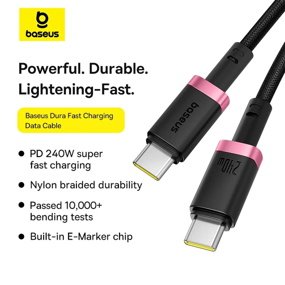 Baseus - Data Cable Dura Series (P10377803U03-01) - for MacBook, Fast Charging, Type-C, PD 240W, 480Mbps, 1m - Red / Bla