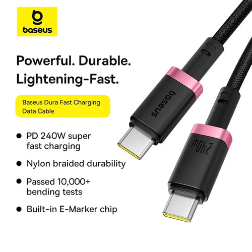 Baseus - Data Cable Dura Series (P10377803U03-01) - for MacBook, Fast Charging, Type-C, PD 240W, 480Mbps, 1m - Red / Bla