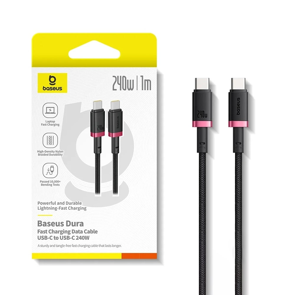 Baseus - Data Cable Dura Series (P10377803U03-01) - for MacBook, Fast Charging, Type-C, PD 240W, 480Mbps, 1m - Red / Bla