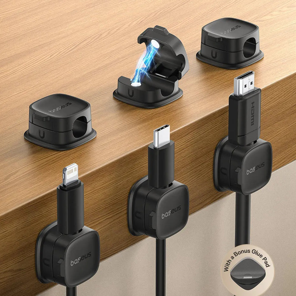 Baseus - Cable Organizer Lite Series Magnetic (B01331106211-00) - 3 Pack Pieces, 3M Adhesive - White