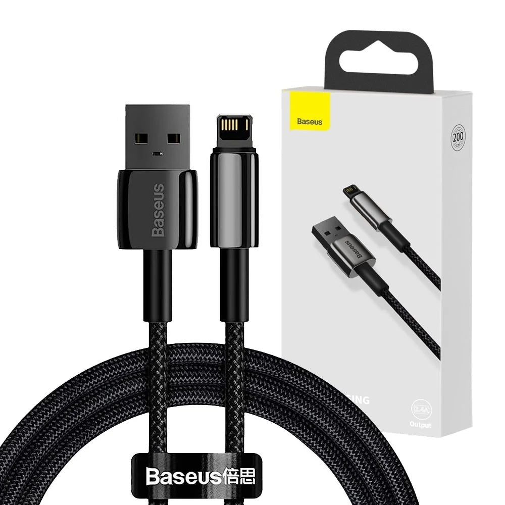 Baseus - Data Cable Tungsten Gold (CALWJ-A01) - USB-A to Lightning, 2.4A, 480Mbps, 20W, 2m - Black