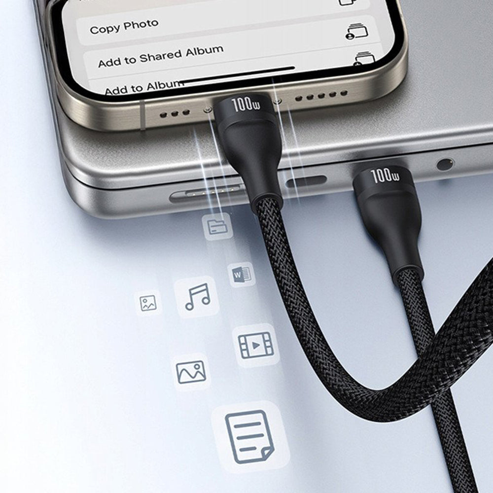 Baseus - Data Cable Flash Series 3 (P10377502111-00) - Fast Charge, USB-C to 2x USB-C, Lightning, 100W, 480Mbps, 1.5m - 
