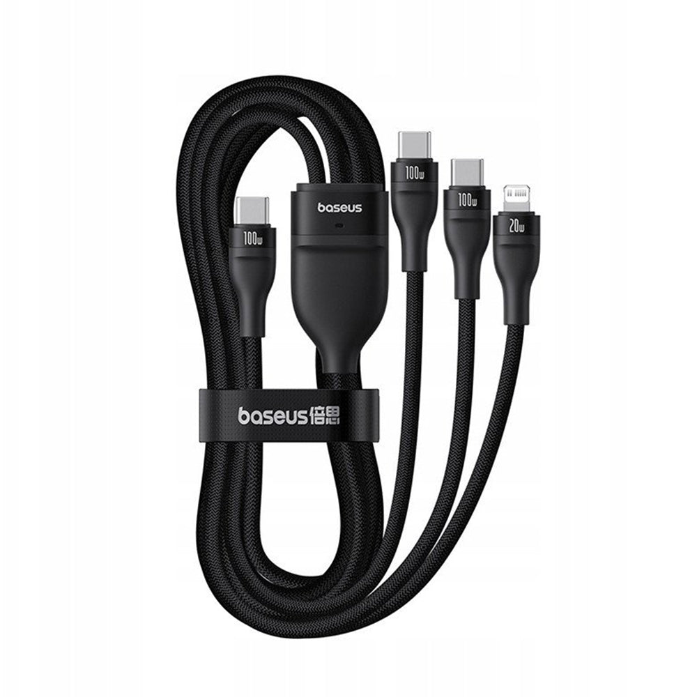 Baseus - Data Cable Flash Series 3 (P10377502111-00) - Fast Charge, USB-C to 2x USB-C, Lightning, 100W, 480Mbps, 1.5m - 