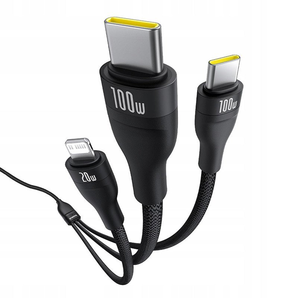 Baseus - Data Cable Flash Series 3 (P10377502111-00) - Fast Charge, USB-C to 2x USB-C, Lightning, 100W, 480Mbps, 1.5m - 