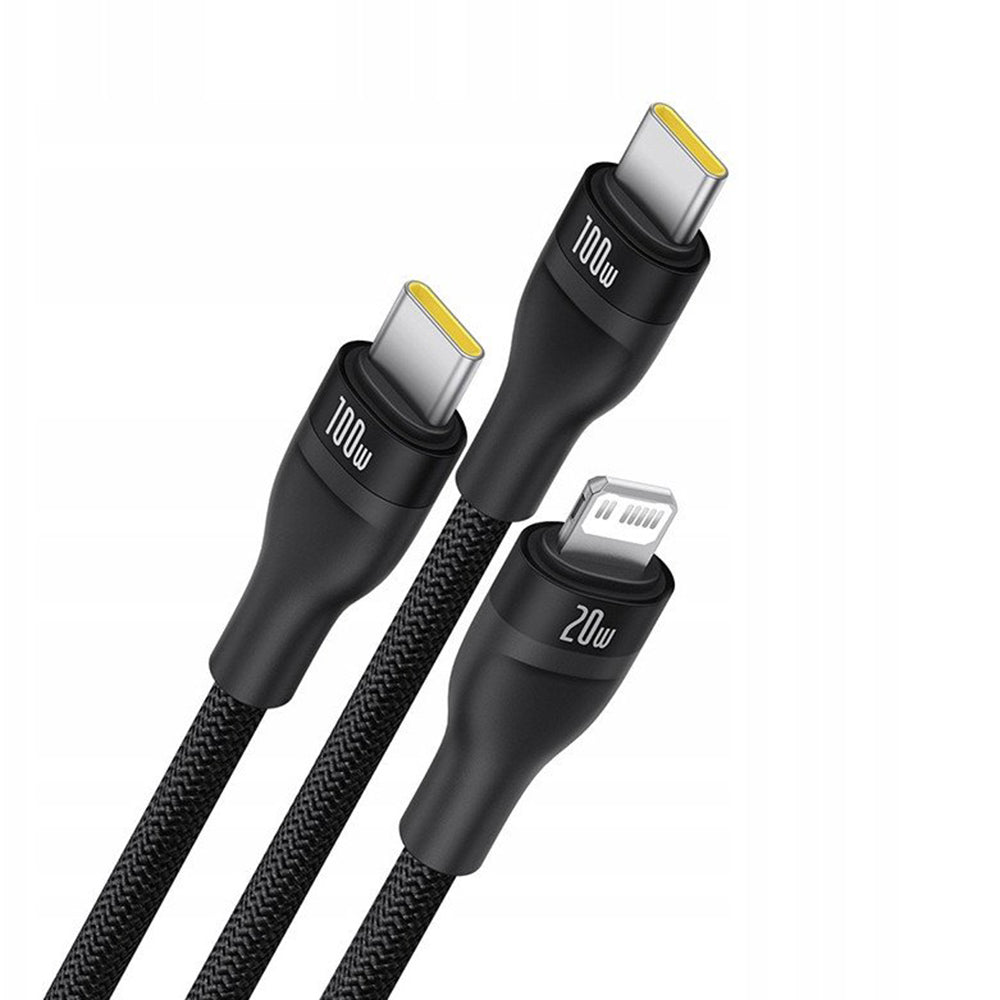 Baseus - Data Cable Flash Series 3 (P10377502111-00) - Fast Charge, USB-C to 2x USB-C, Lightning, 100W, 480Mbps, 1.5m - 
