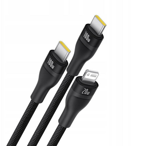 Baseus - Data Cable Flash Series 3 (P10377502111-00) - Fast Charge, USB-C to 2x USB-C, Lightning, 100W, 480Mbps, 1.5m - 