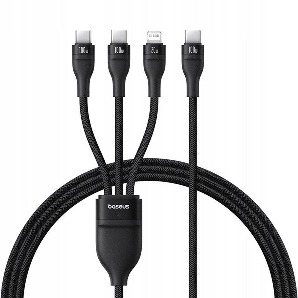 Baseus - Data Cable Flash Series 3 (P10377502111-00) - Fast Charge, USB-C to 2x USB-C, Lightning, 100W, 480Mbps, 1.5m - 