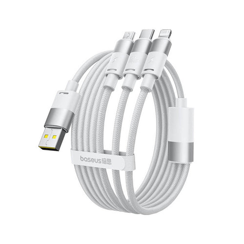 Baseus - Data Cable StarSpeed (P10319900211-00) - Fast Charging, USB to Micro-USB, Type-C, Lightning, 100W, 1.5m - White