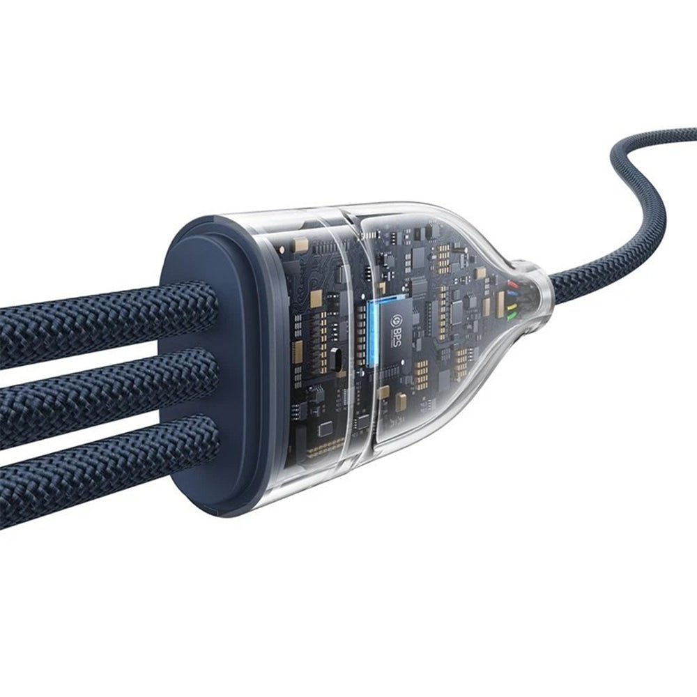 Baseus - Data Cable Flash Series 3 (P10377503321-00) - Fast Charge, USB-C to 3x Type-C, 3in1, PD100W, 480Mbps, 1.5m - Bl