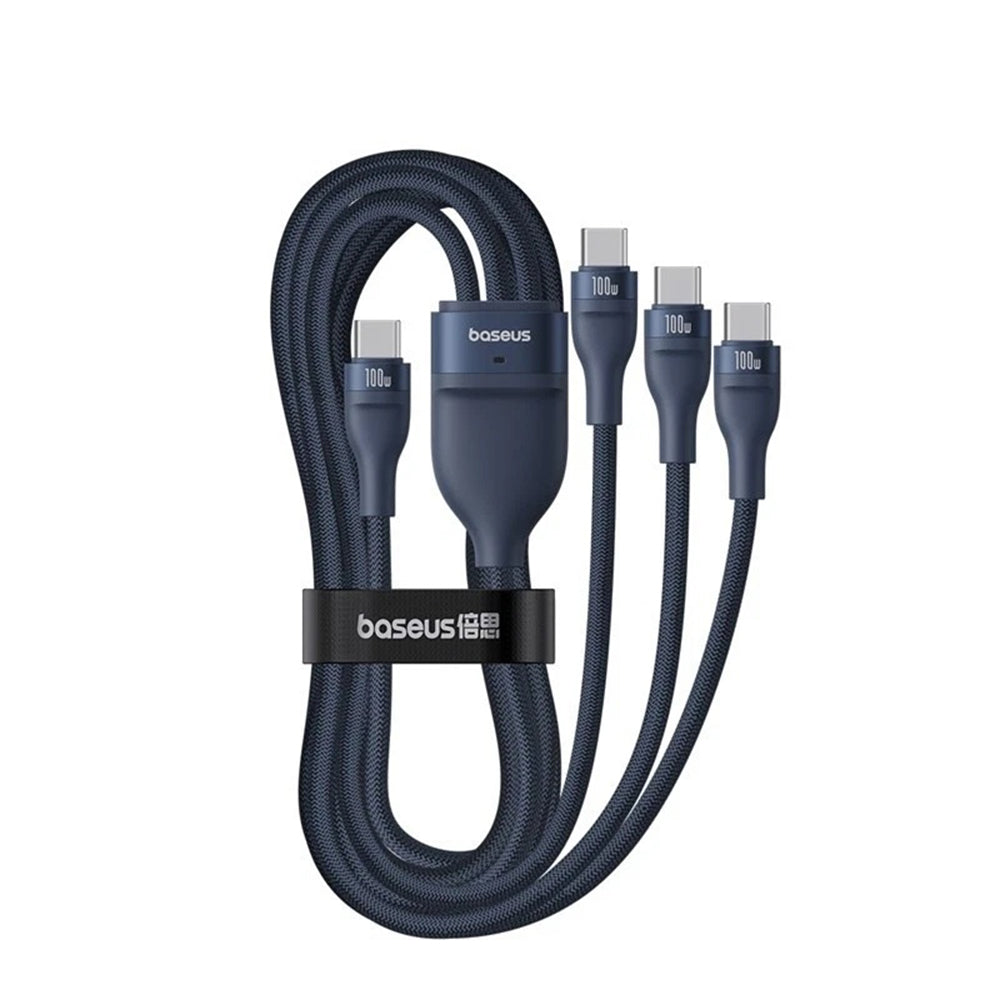 Baseus - Data Cable Flash Series 3 (P10377503321-00) - Fast Charge, USB-C to 3x Type-C, 3in1, PD100W, 480Mbps, 1.5m - Bl
