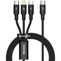 Baseus - Data Cable Rapid Series (CAMLT-SC01) - Fast Charge, 3in1, USB-C to Lightning, Micro-USB, USB-C, 20W, 1.5m - Bla