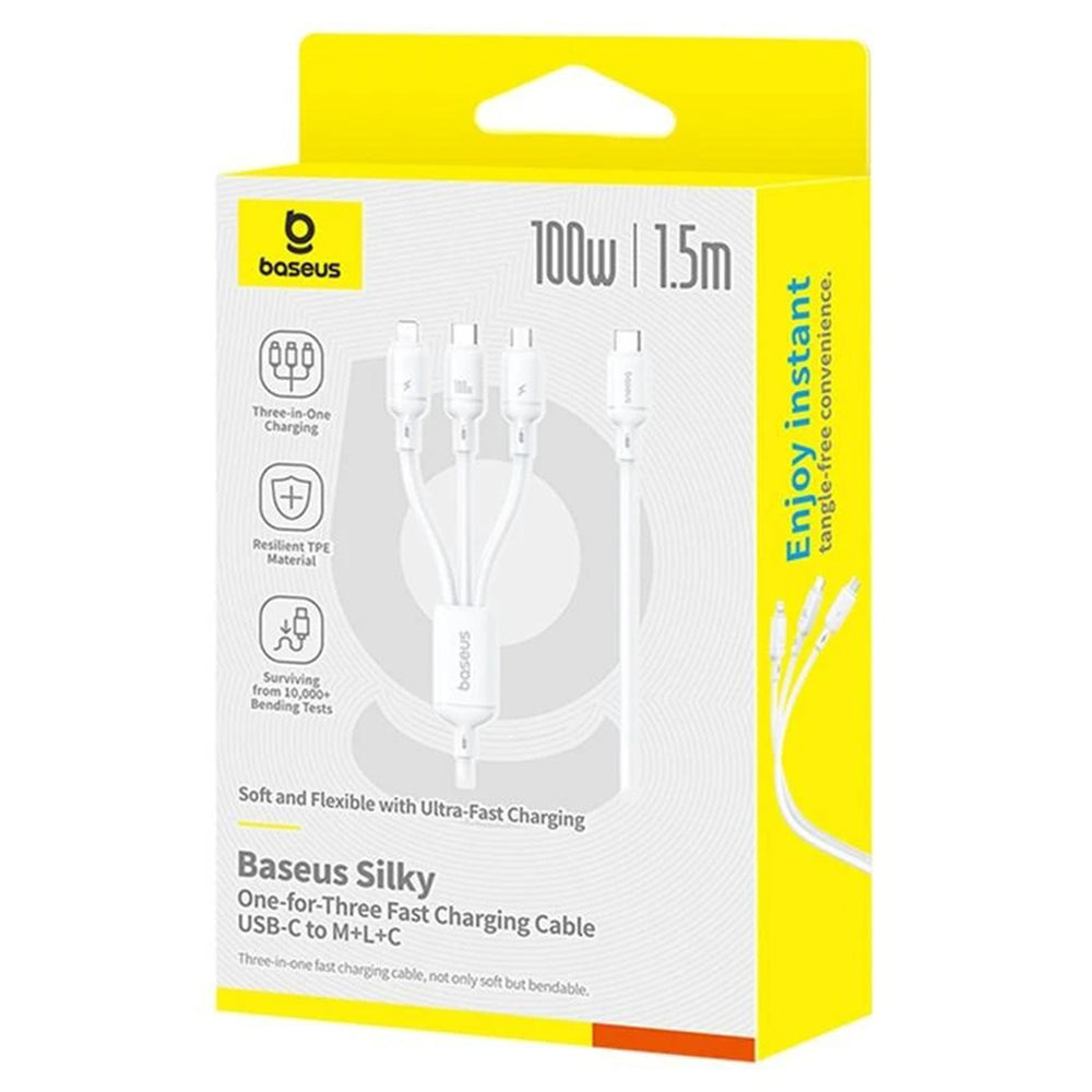 Baseus - Data Cable Silky (P10377706213-00) - Fast Charge, Type-C to Micro-USB, Lightning, USB-C, 100W, 1.5m - Moon Whit