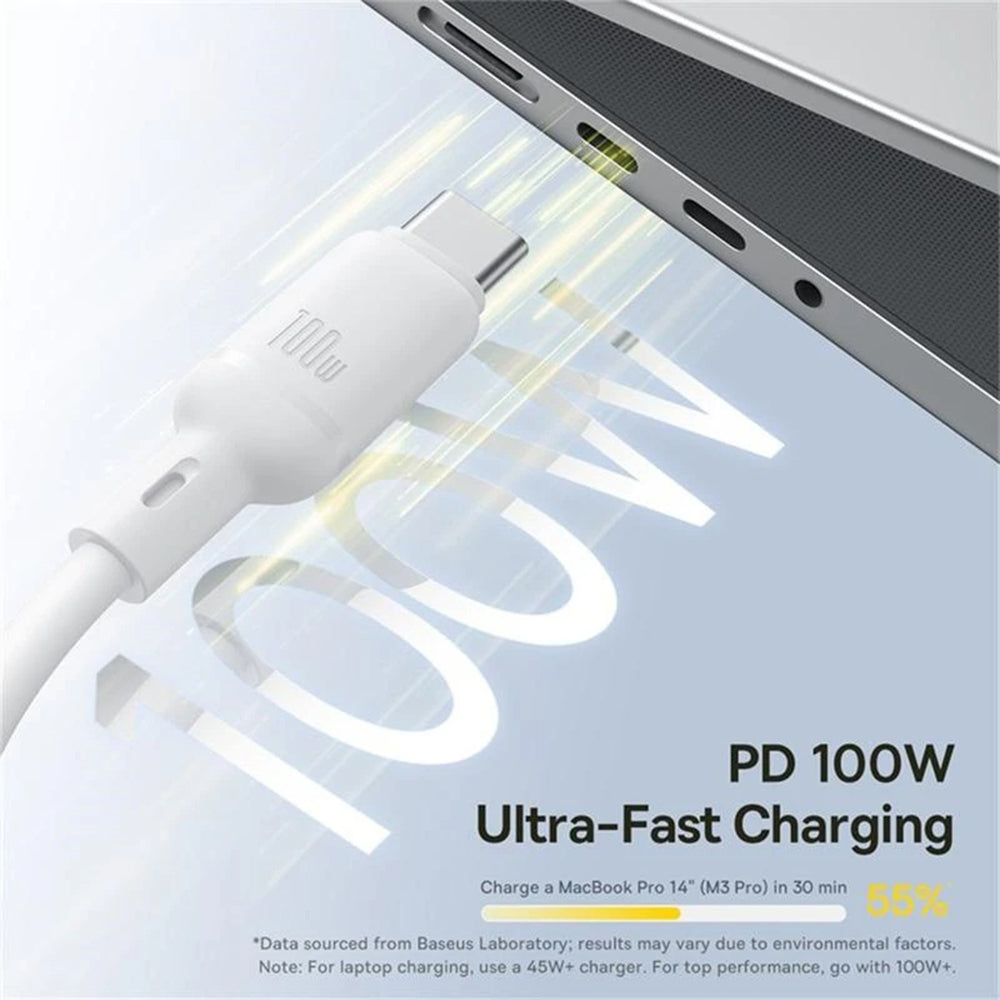 Baseus - Data Cable Silky (P10377706213-00) - Fast Charge, Type-C to Micro-USB, Lightning, USB-C, 100W, 1.5m - Moon Whit
