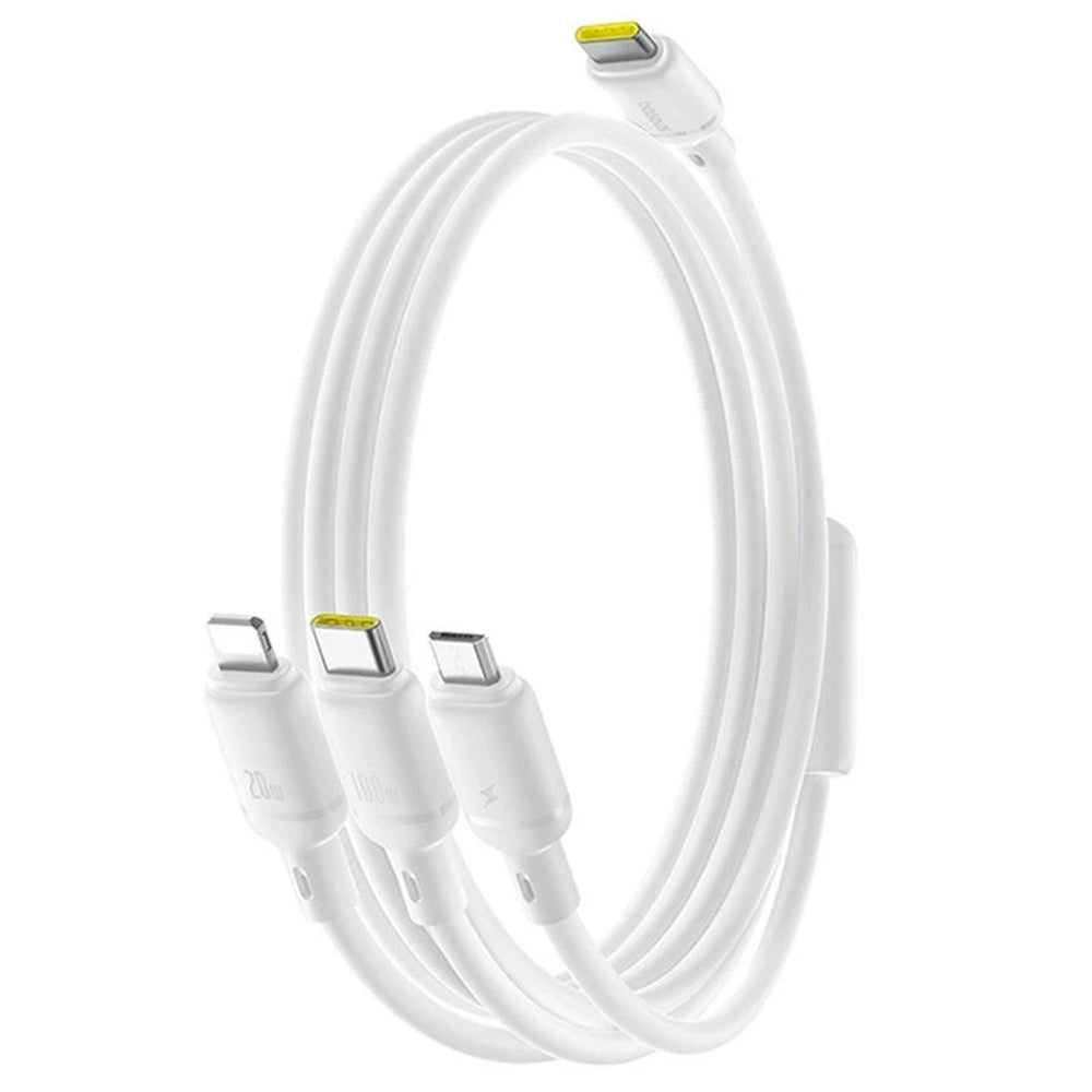 Baseus - Data Cable Silky (P10377706213-00) - Fast Charge, Type-C to Micro-USB, Lightning, USB-C, 100W, 1.5m - Moon Whit