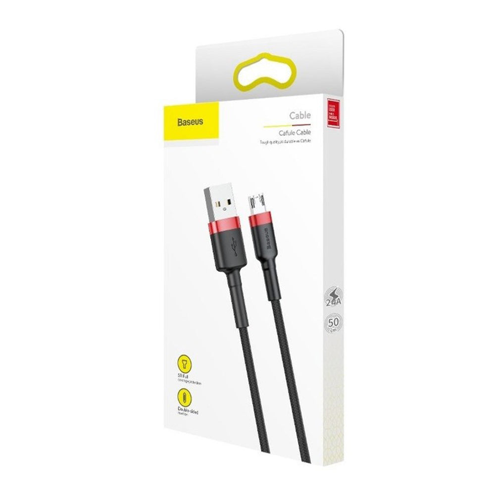 Baseus - Data Cable Cafule (CAMKLF-H91) - USB to Micro-USB, 2A, Quick Charge, Nylon Braid, Velcro, 480Mbps, 3m - Black /