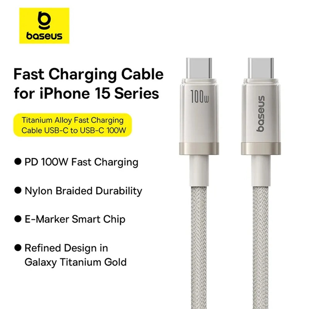 Baseus - Data Cable Titanium (P10378100G21-00) - Type-C, Fast Charge, PD100W, 480Mbps, E-Mark Chip, 1m - Galaxy Titanium