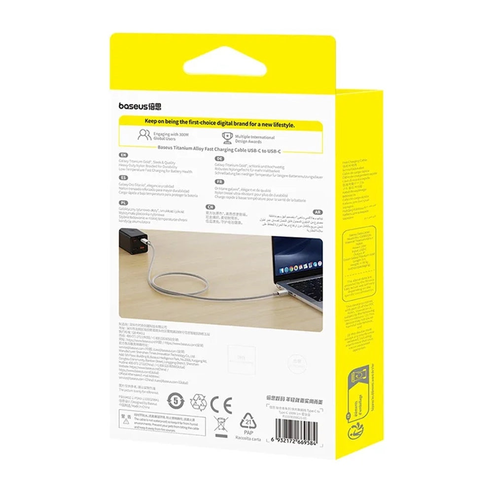 Baseus - Data Cable Titanium (P10378100G21-00) - Type-C, Fast Charge, PD100W, 480Mbps, E-Mark Chip, 1m - Galaxy Titanium