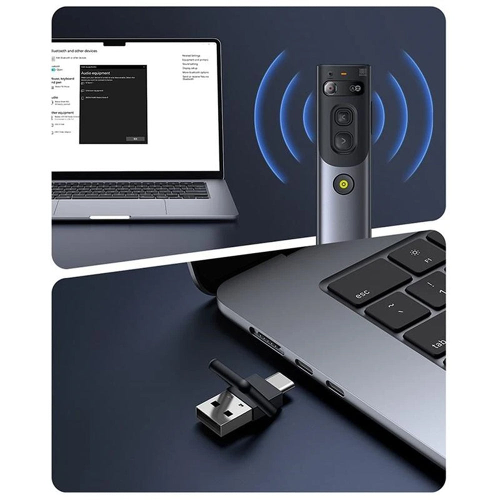 Baseus - Orange Dot Wireless Presenter (B00231700811-00) - AI Voice Recognition, Dual-Mode Connection - Gray