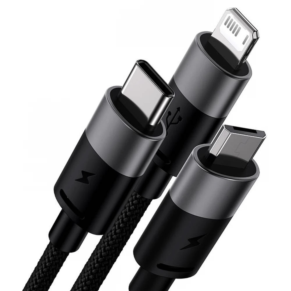 Baseus - Data Cable StarSpeed (CAXS000001) - Fast Charging, USB to Lightning, Micro-USB, USB-C, 20W, 5V/3.5A, 1.2m - Bla